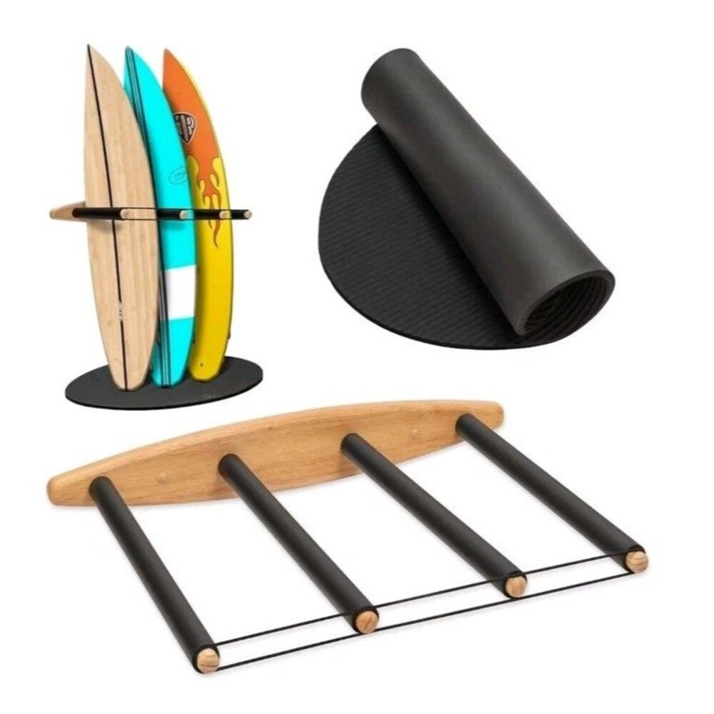 Hang 11 Vertical Surfboard Rack - Sustainable Hardwood Surfboard Holder w Mat